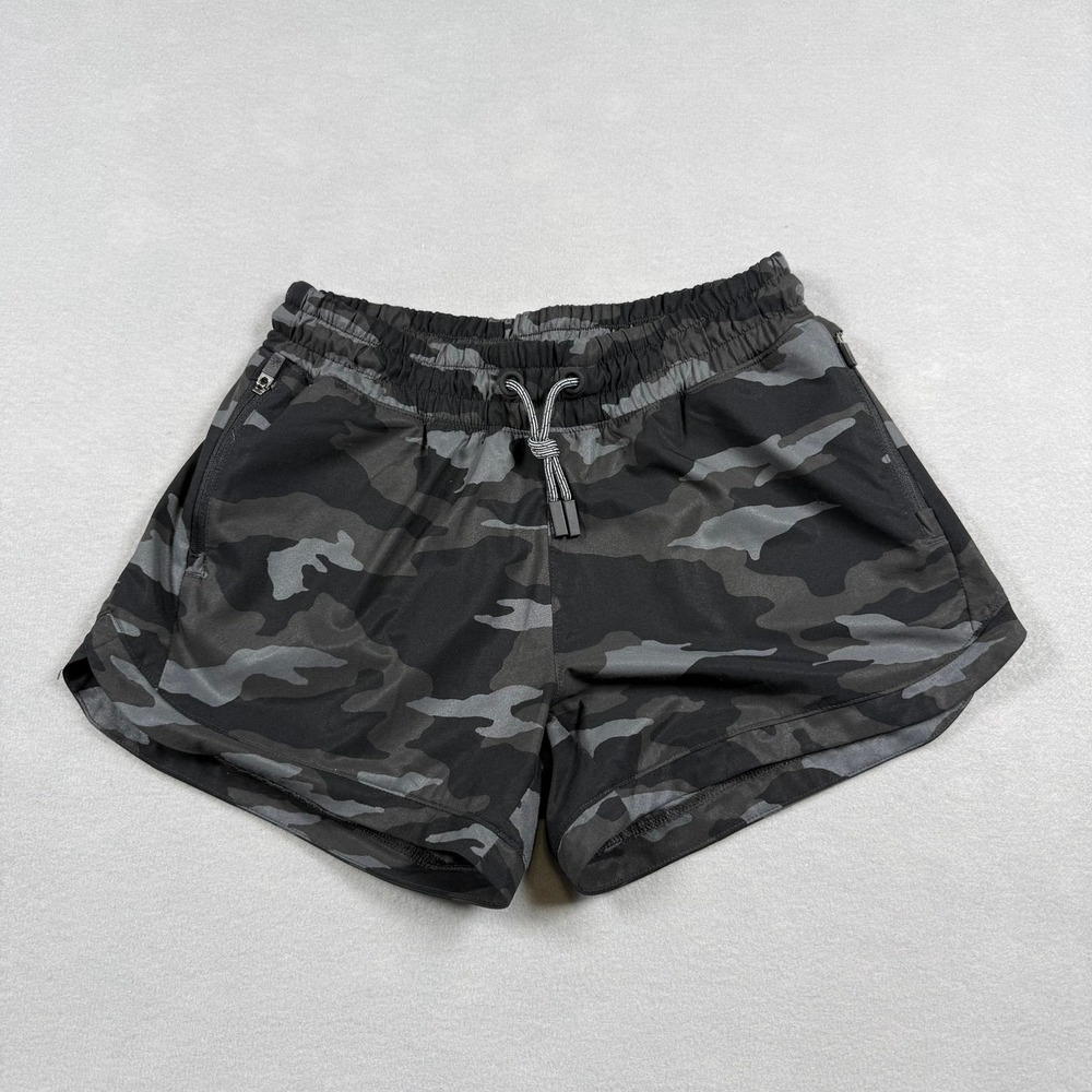 Athleta Girl L 12 Shorts Black Gray Camo Running Athletic Gym Activewear 531686